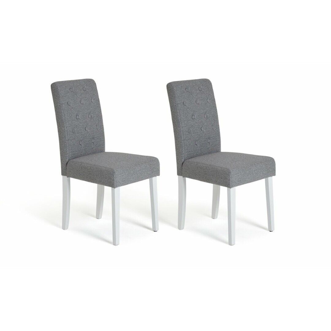 Habitat Pair of Tweed button pair midback dinning Chair Grey White